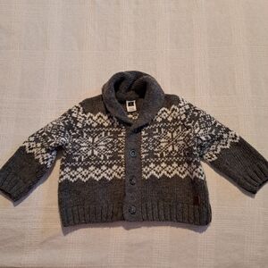 Janie and Jack boys 6-12 months cardigan sweater, gray and white,